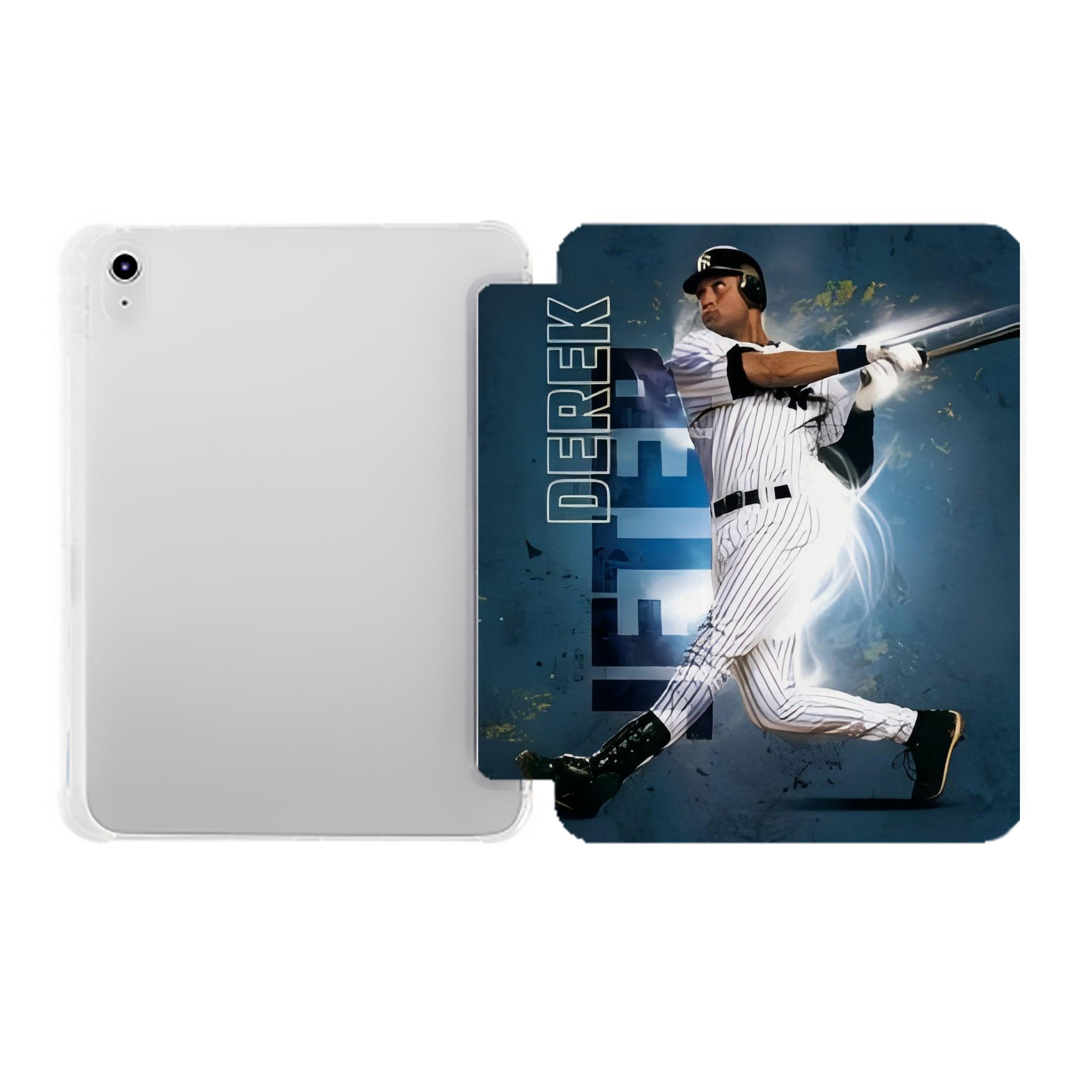 Derek Jeter 99 Premium Tri-Fold PU Leather & Silicone IPad Case With Pencil Slot – Fits 9.5,10.5,10.9 – Adjustable Stand, Slim, Protective